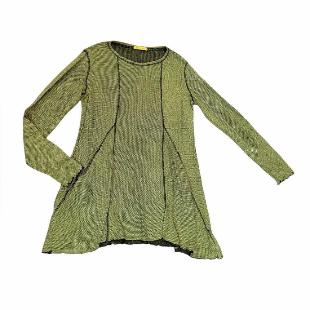 Cut Loose Yellow Black Thermal Tunic Curved Hem Lagenlook Women’s Sz XL